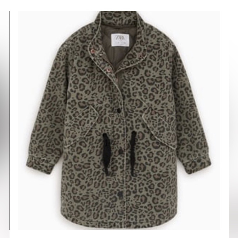 Zara Kids Leopard Print Utility Parka Jacket